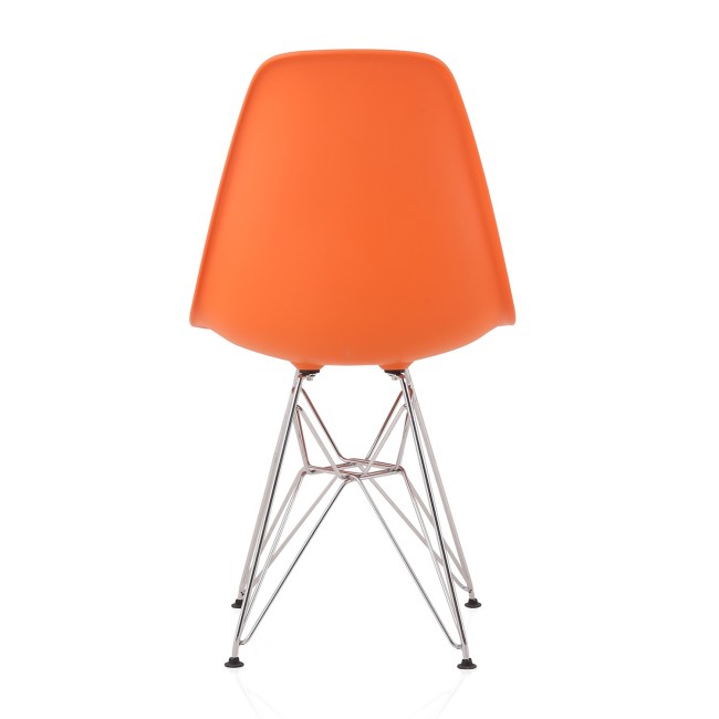 DSR Molded Orange Plastic Shell Dining Chair with chromed metal Legs