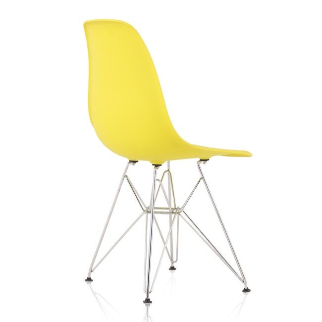 DSR Molded Bright Yellow Plastic Shell Dining Chair with chromed metal Legs