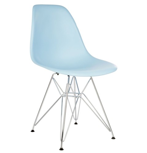DSR Molded Light Blue Plastic Shell Dining Chair with chromed metal Legs