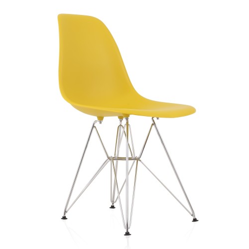 DSR Molded Turmeric Plastic Shell Dining Chair with chromed metal Legs