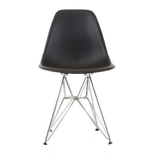 DSR Molded Black Plastic Shell Dining Chair with chromed metal Legs