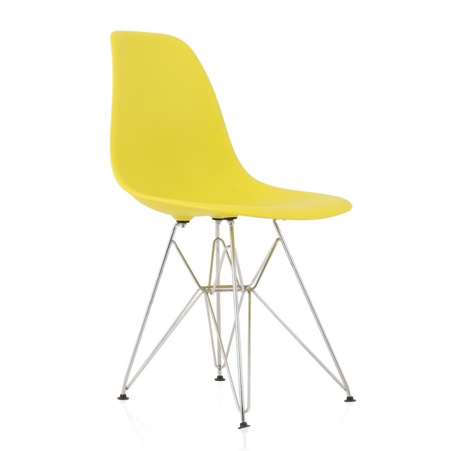 DSR Molded Bright Yellow Plastic Shell Dining Chair with chromed metal Legs