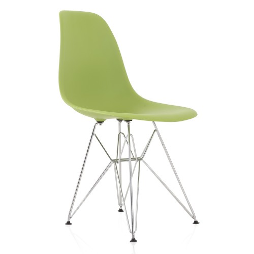 DSR Molded Green Plastic Shell Dining Chair with chromed metal Legs