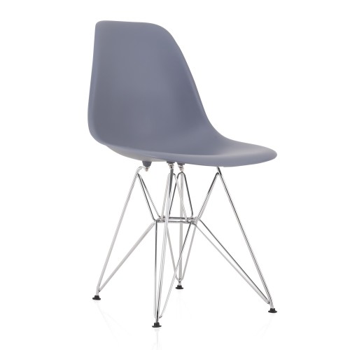 DSR Molded Grey Plastic Shell Dining Chair with chromed metal Legs
