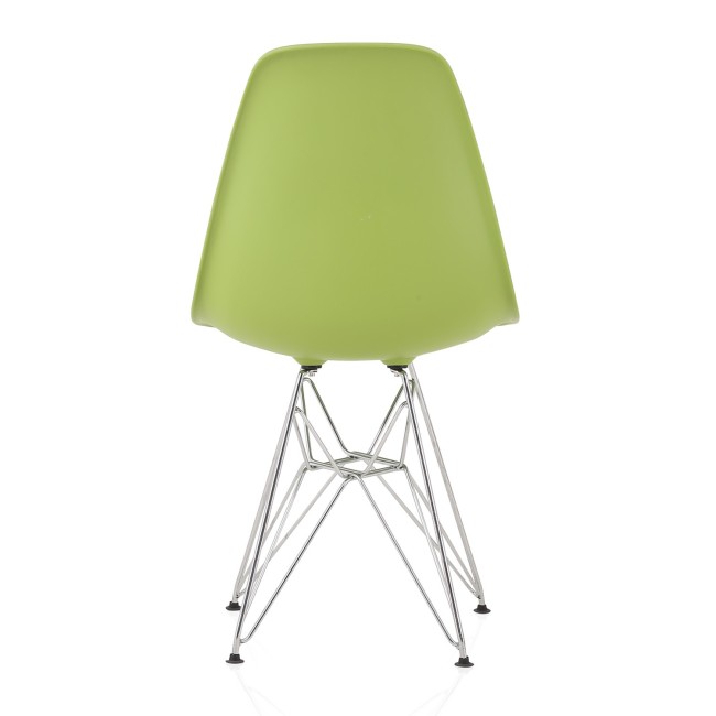 DSR Molded Green Plastic Shell Dining Chair with chromed metal Legs