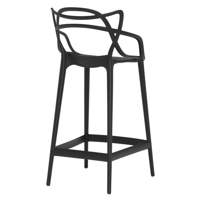 Black plastic counter stool with footrest