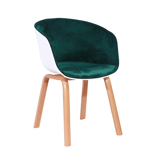 Scandinavian plastic dining chair with half green fabric covered