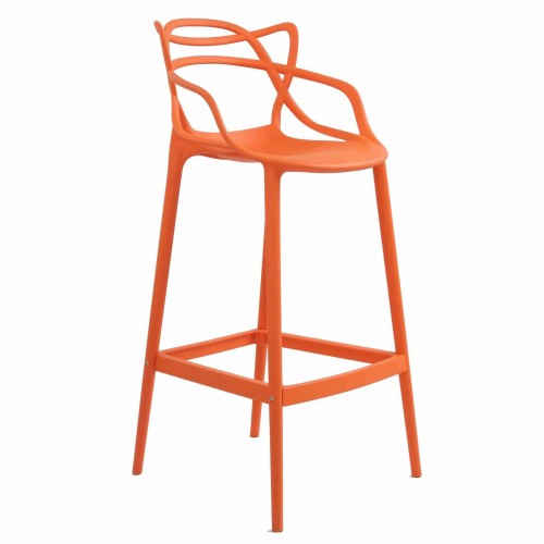 Orange plastic counter stool with footrest