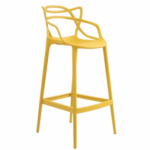 Yellow plastic counter stool with footrest