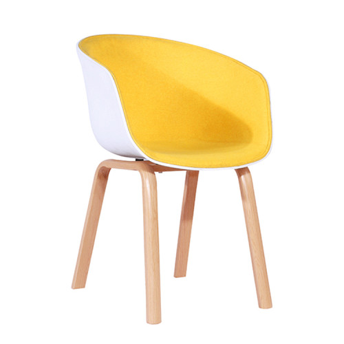 Scandinavian plastic dining chair with half yellow fabric covered