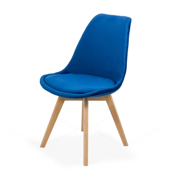 Nordic style blue velvet upholstered cafe chair