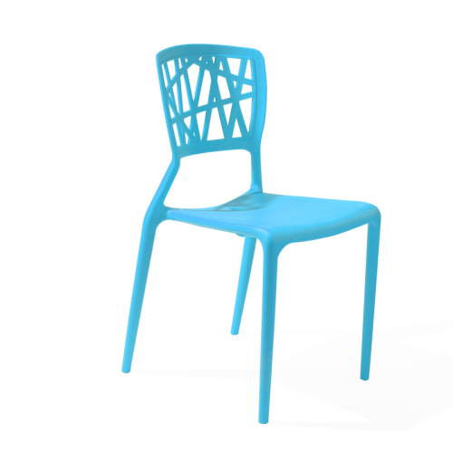 Blue plastic outdoor chair stackable
