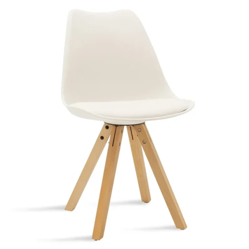 Leisure white cushioned cafe chair with wood legs