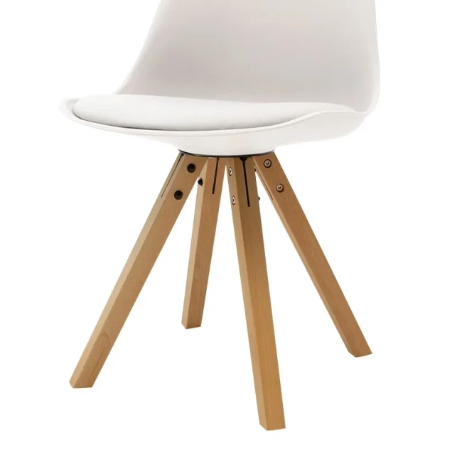 Leisure white cushioned cafe chair with wood legs