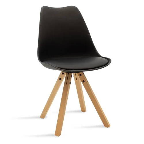 Leisure black cushioned cafe chair with wood legs
