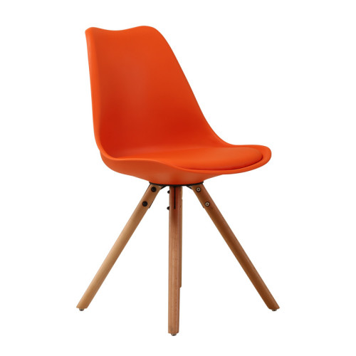 Orange cushioned polypropylene chair with wood legs