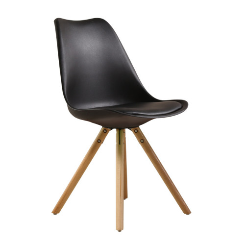Black cushioned polypropylene chair with wood legs