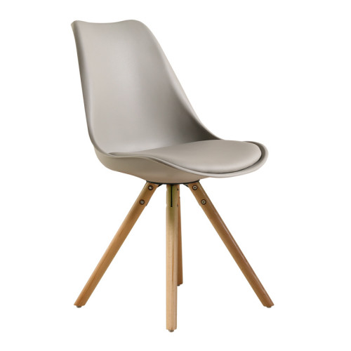 Grey cushioned polypropylene chair with wood legs