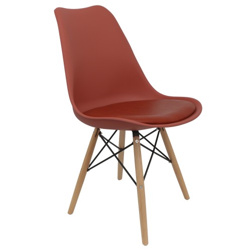 Nordic style burgundy restaurant chair with eiffel wood legs