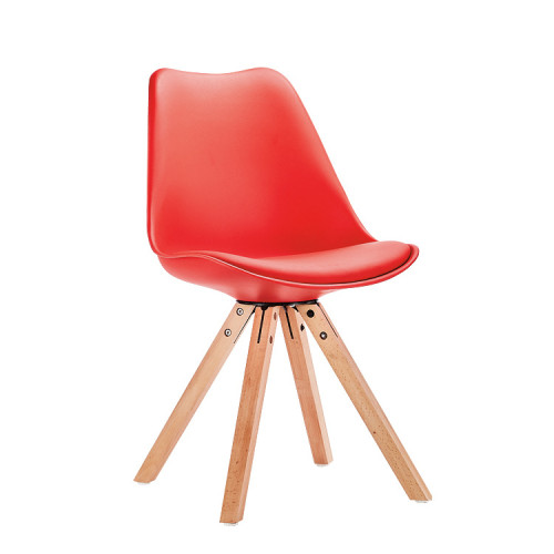 Leisure red cushioned cafe chair with wood legs