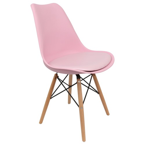 Nordic style pink restaurant chair with eiffel wood legs