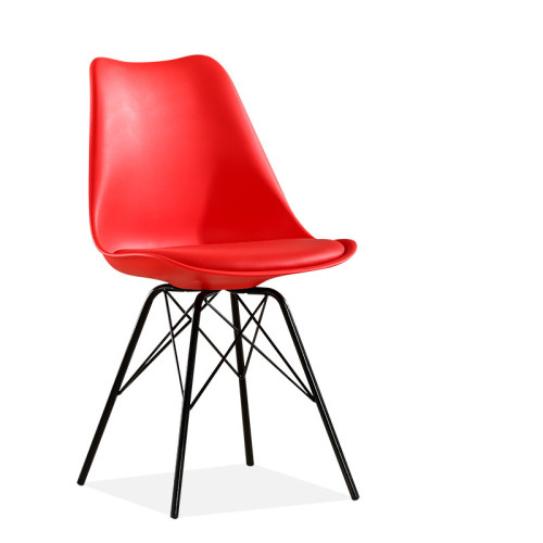 Red cushioned plastic cafe chair with Black sprayed metal frame
