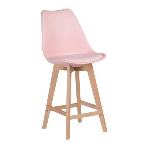 Pink plastic counter stool with footrest