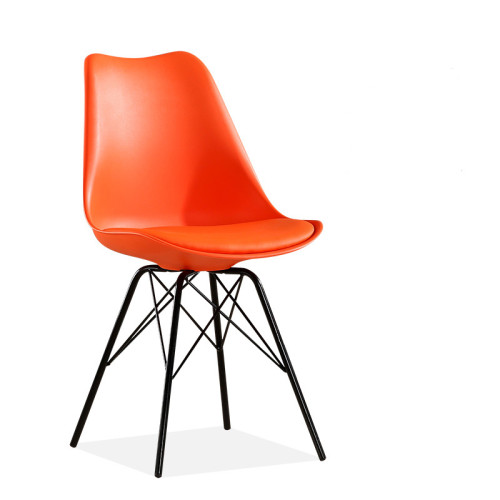 Orange cushioned plastic cafe chair with Black sprayed metal frame