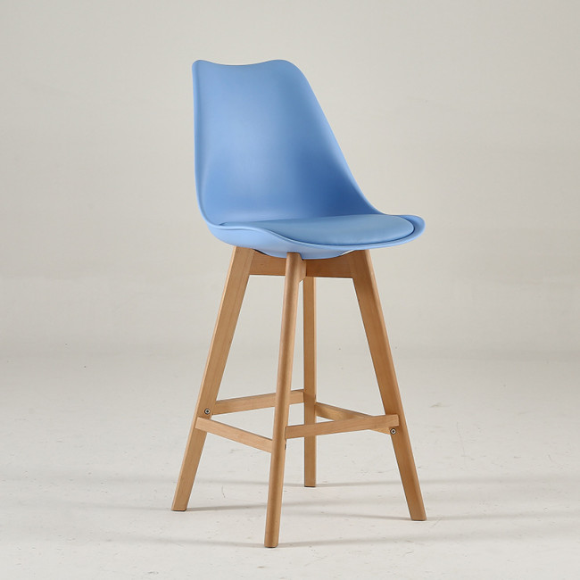 Light blue plastic counter stool with footrest