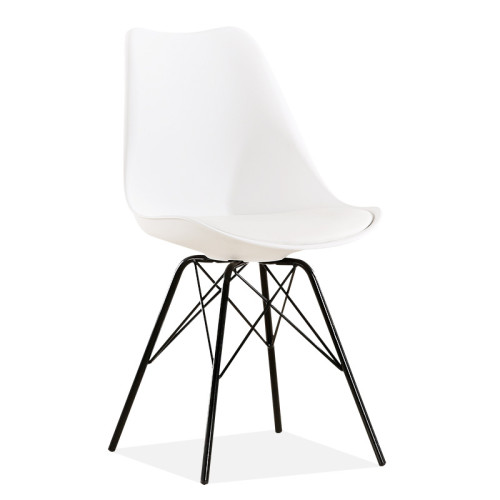 White cushioned plastic cafe chair with Black sprayed metal frame
