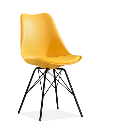 Yellow cushioned plastic cafe chair with Black sprayed metal frame
