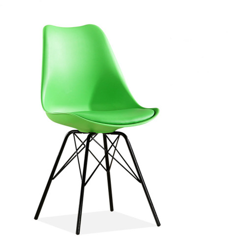 Green cushioned plastic cafe chair with Black sprayed metal frame