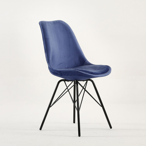 Luxury leisure navy blue upholstered cafe chair with metal frame