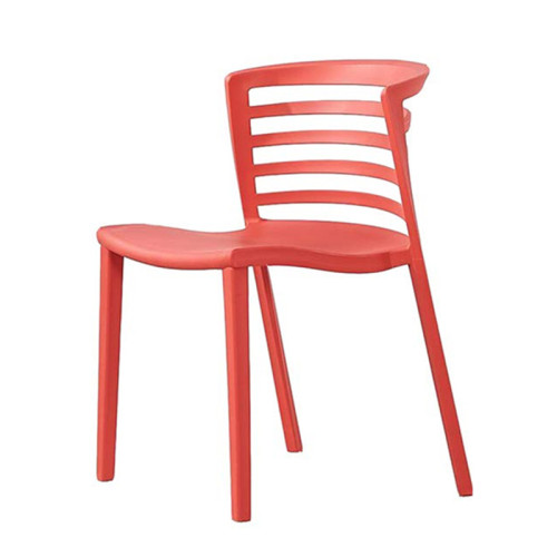 Red stackable plastic chair