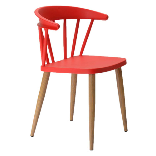 Red armrest windsor dining chair with metal legs