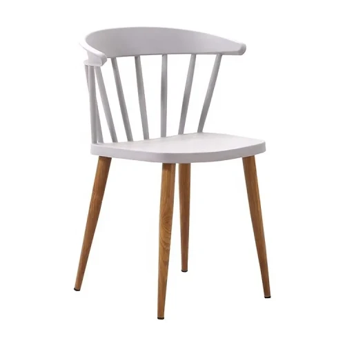 White armrest windsor dining chair with metal legs