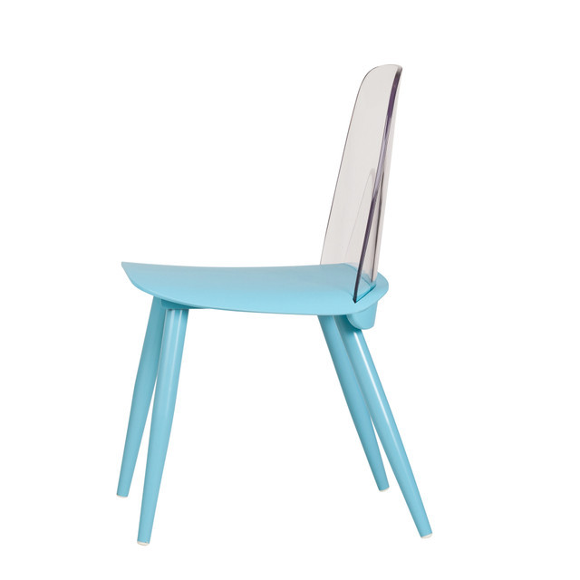 Nerd dining chair clear back and blue polypropylene seat 