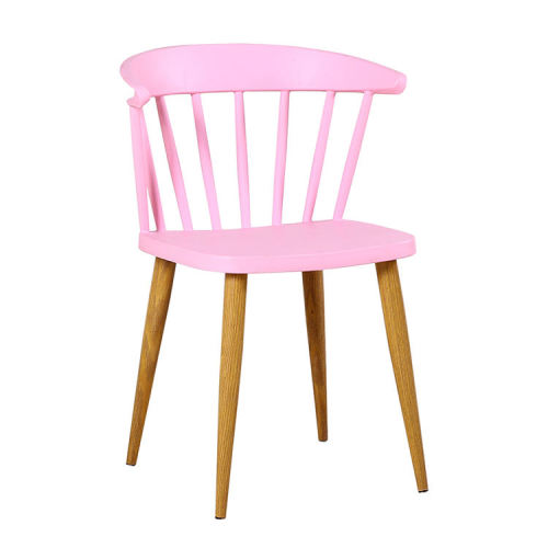 Pink armrest windsor dining chair with metal legs