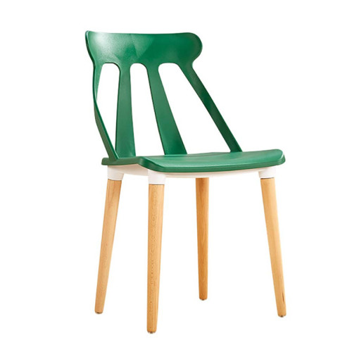 Stylish green polypropylene cafe chair with wood legs