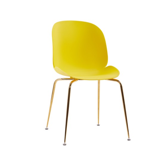 Yellow Beetle Dining Cafe Chair With Golden Metal Legs
