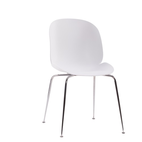 White Beetle Dining Cafe Chair With Chromed Metal Legs