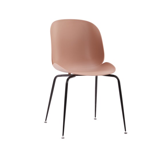 Pink Beetle Dining Cafe Chair With Black Metal Legs