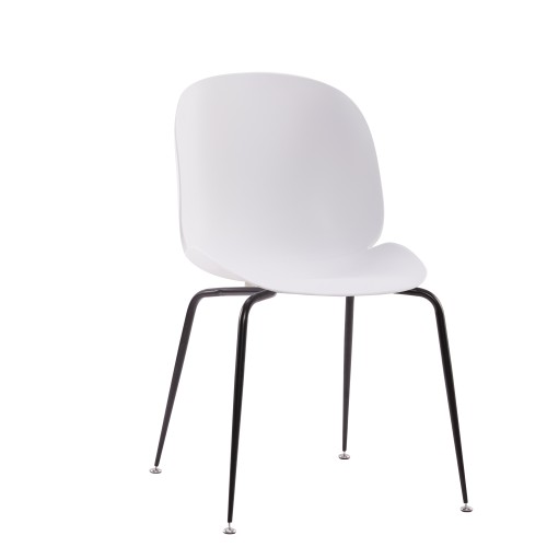 White Beetle Dining Cafe Chair With Black Metal Legs