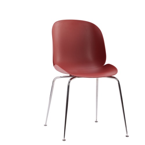 Claret Beetle Dining Cafe Chair With Chromed Metal Legs