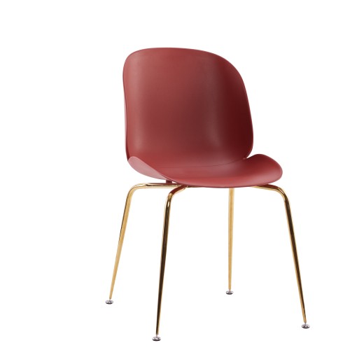 Claret Beetle Dining Cafe Chair With Golden Metal Legs