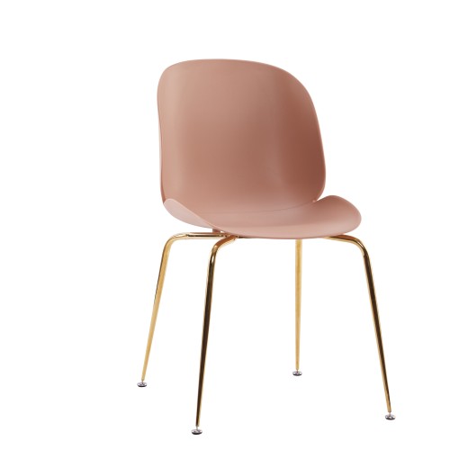 Pink Beetle Dining Cafe Chair With Golden Metal Legs