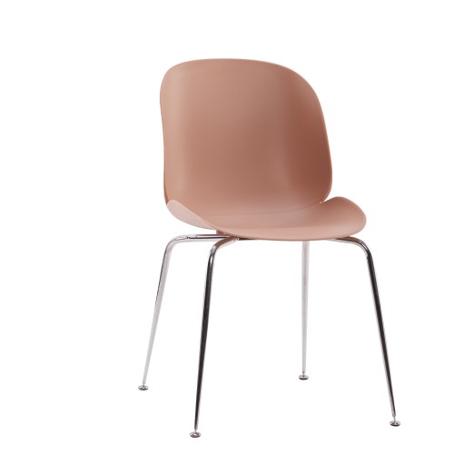 Pink Beetle Dining Cafe Chair With Chromed Metal Legs