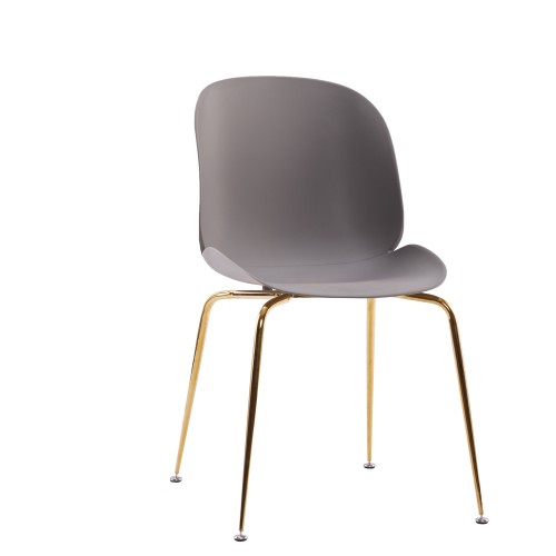 Grey Beetle Dining Cafe Chair With Golden Metal Legs