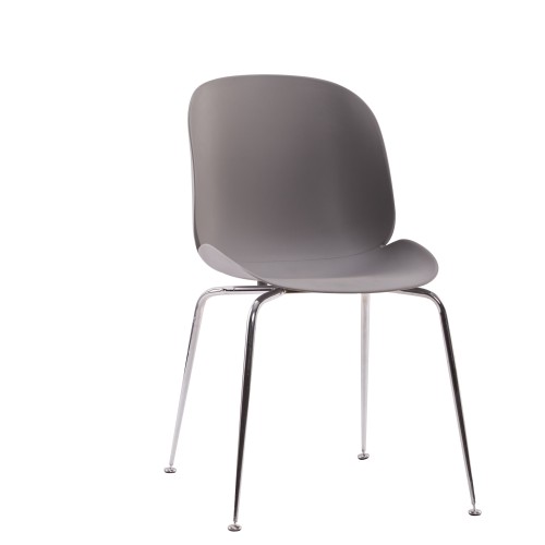 Grey Beetle Dining Cafe Chair With Chromed Metal Legs