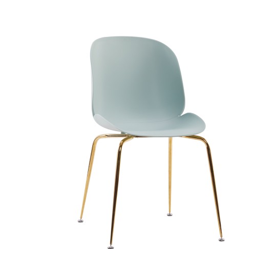 Light Blue Beetle Dining Cafe Chair With Golden Metal Legs